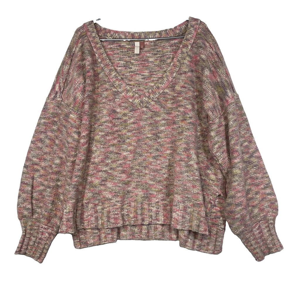 Pilcro Anthropologie XL Wool Blend Deep V-Neck Sweater Bell Sleeves Comfy Soft